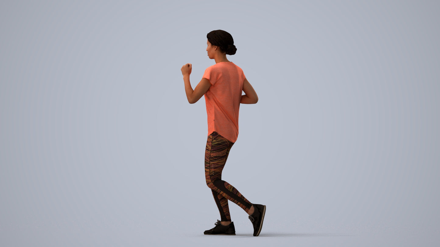 realistic 3D woman sport walking, scanned archviz people for Blender and 3ds Max, three-quarter view render