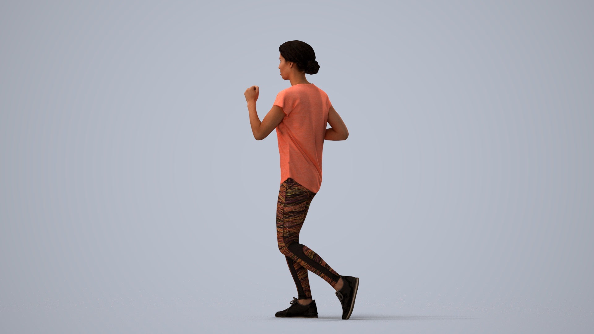 realistic 3D woman sport walking, scanned archviz people for Blender and 3ds Max, three-quarter view render