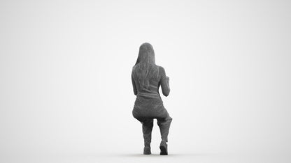 3D people model woman casual sitting, scanned human for 3ds Max rendering, wireframe front view