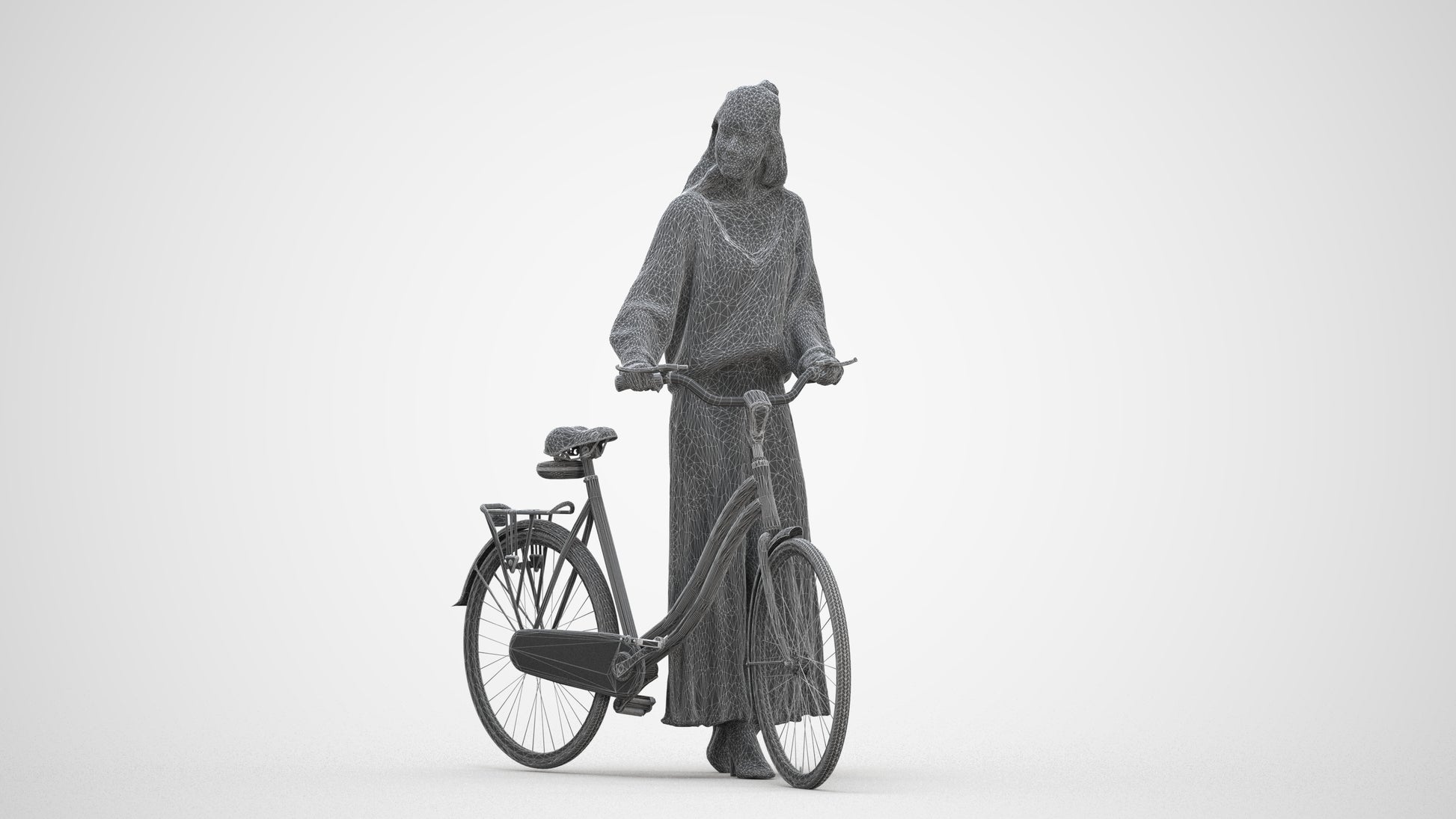 realistic 3D human woman casual cycling, archviz people FBX OBJ for Blender, three-quarter front view render