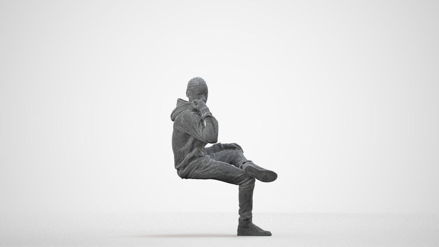 3D scanned boy kids casual, photorealistic archviz people for Enscape and SketchUp, wireframe side view