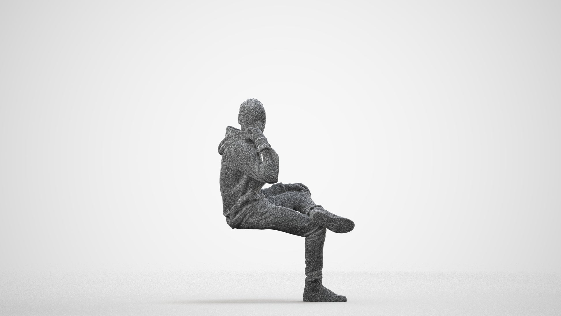 3D scanned boy kids casual, photorealistic archviz people for Enscape and SketchUp, wireframe side view