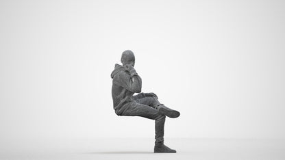 3D scanned boy kids casual, photorealistic archviz people for Enscape and SketchUp, wireframe side view