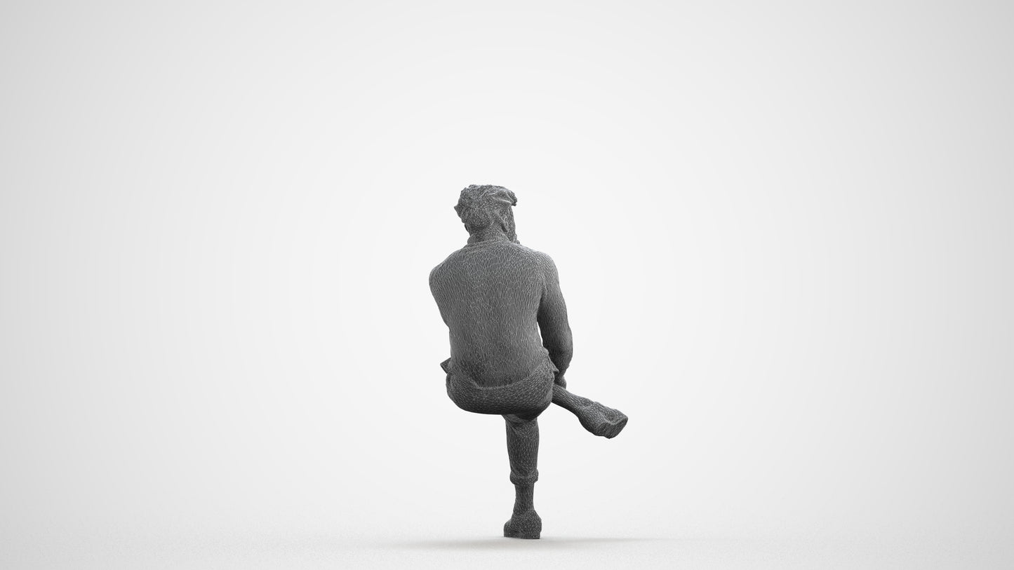 3D people model man casual sitting, scanned human for 3ds Max rendering, wireframe front view