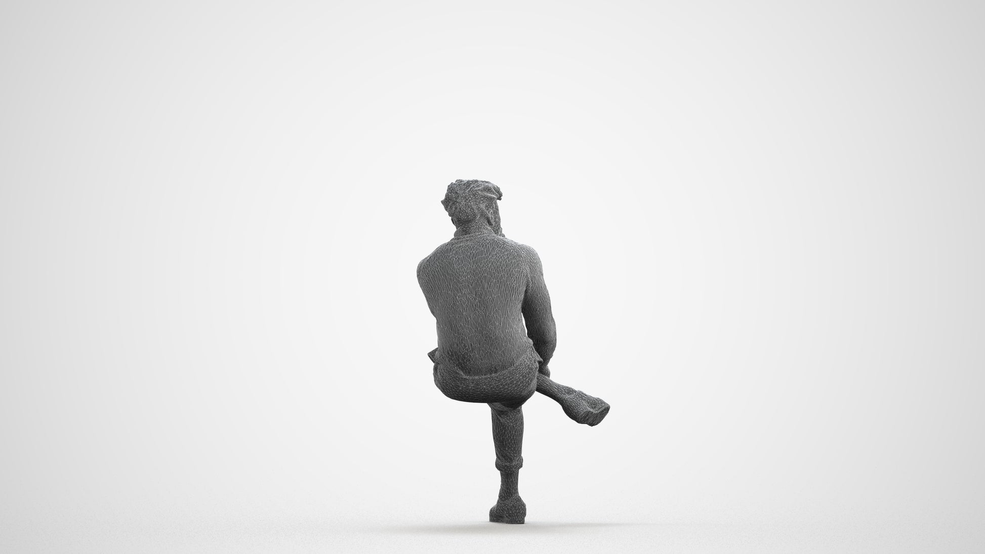 3D people model man casual sitting, scanned human for 3ds Max rendering, wireframe front view