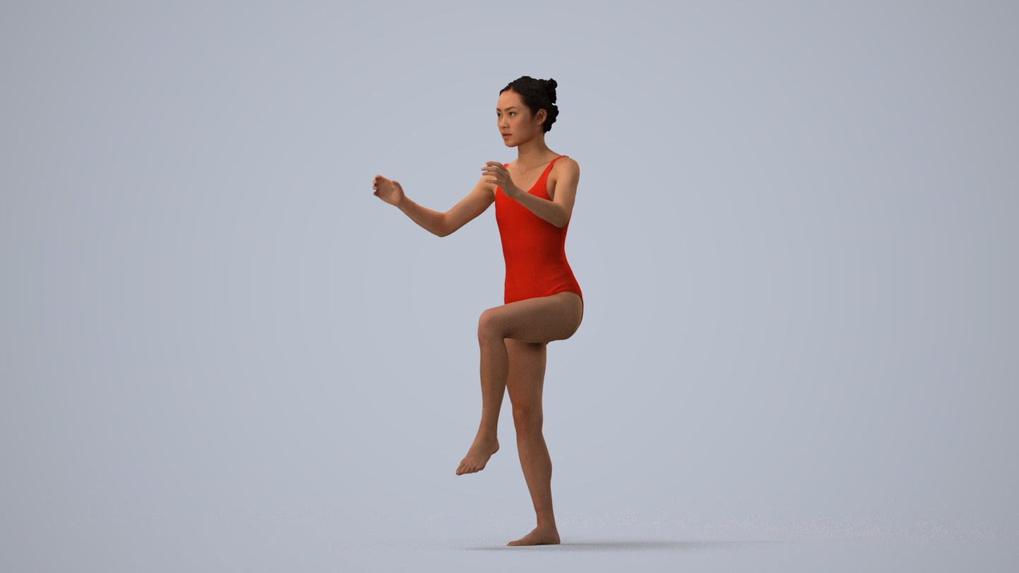 photogrammetry 3D woman pool, realistic human model archviz FBX, three-quarter view render
