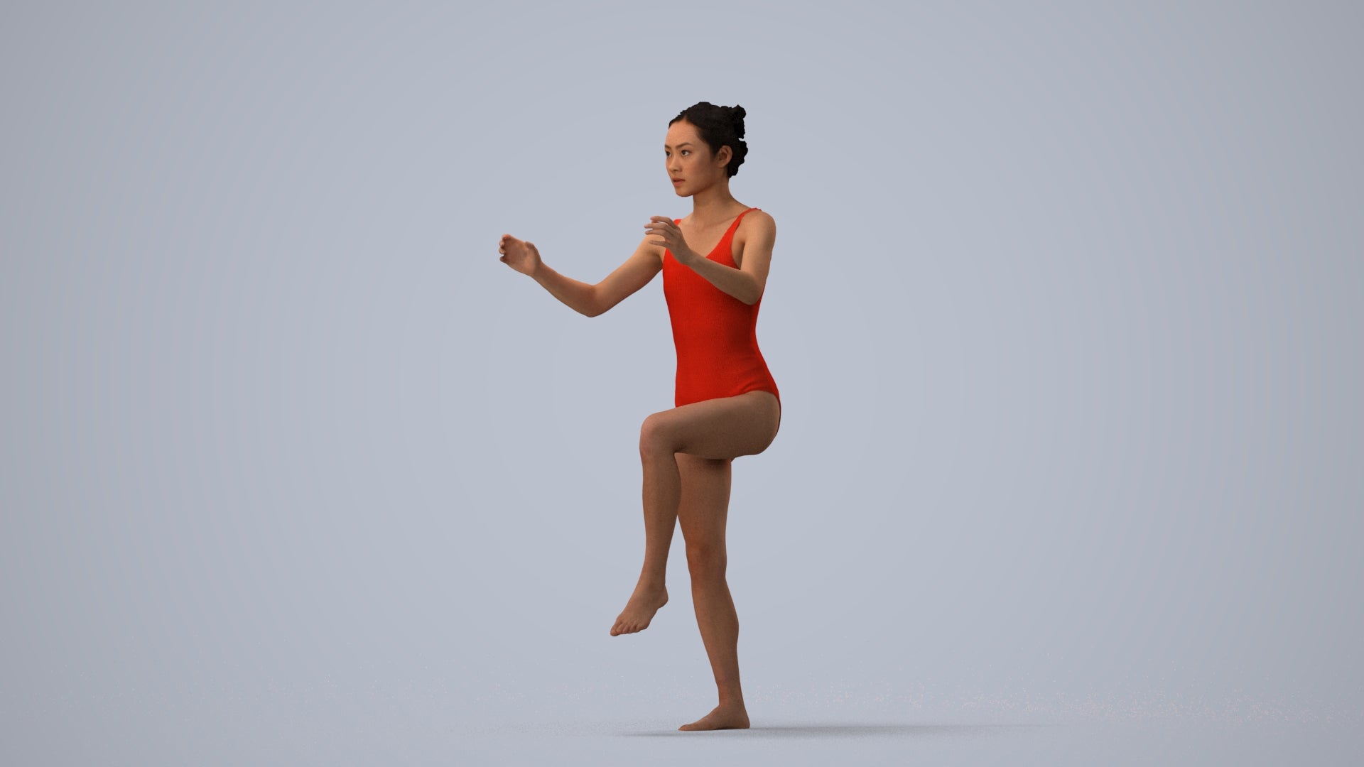 photogrammetry 3D woman pool, realistic human model archviz FBX, three-quarter view render