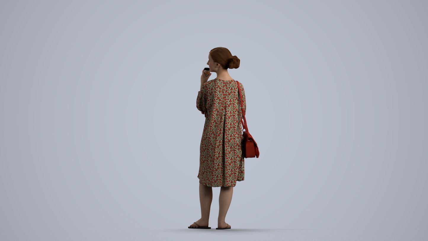 3D human model girl casual kids, photogrammetry scanned person for archviz, front view render