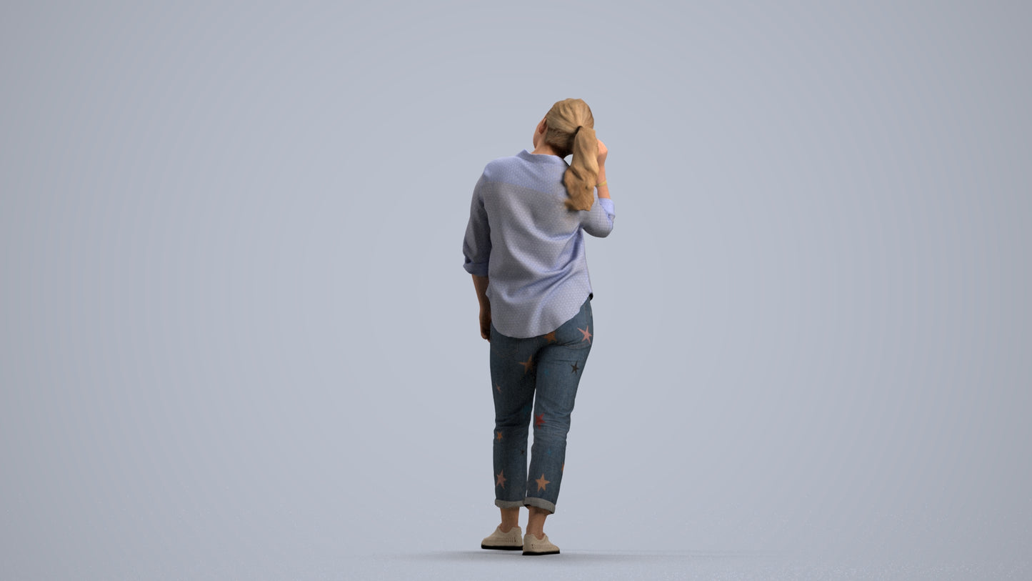 realistic 3D people woman casual standing, render-ready for V-Ray and Corona, FBX OBJ, front view render