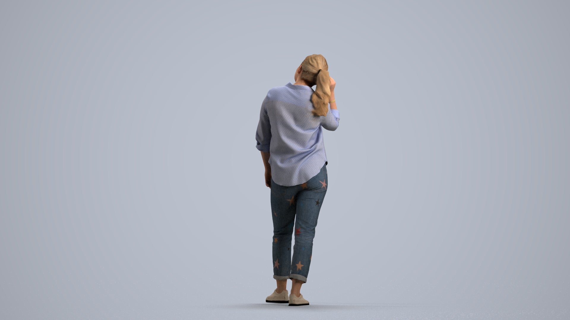 realistic 3D people woman casual standing, render-ready for V-Ray and Corona, FBX OBJ, front view render