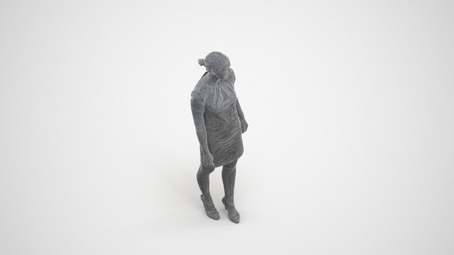 realistic 3D people woman business standing, render-ready for V-Ray and Corona, FBX OBJ, wireframe three-quarter view