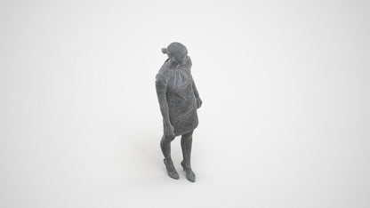 realistic 3D people woman business standing, render-ready for V-Ray and Corona, FBX OBJ, wireframe three-quarter view