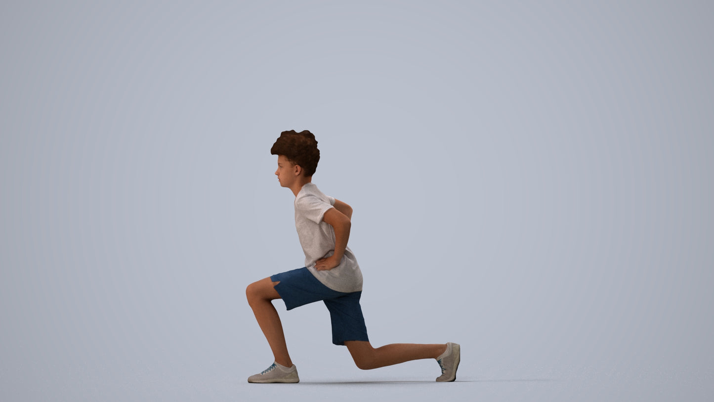 3D people model boy casual kids, scanned human for 3ds Max rendering, three-quarter view render