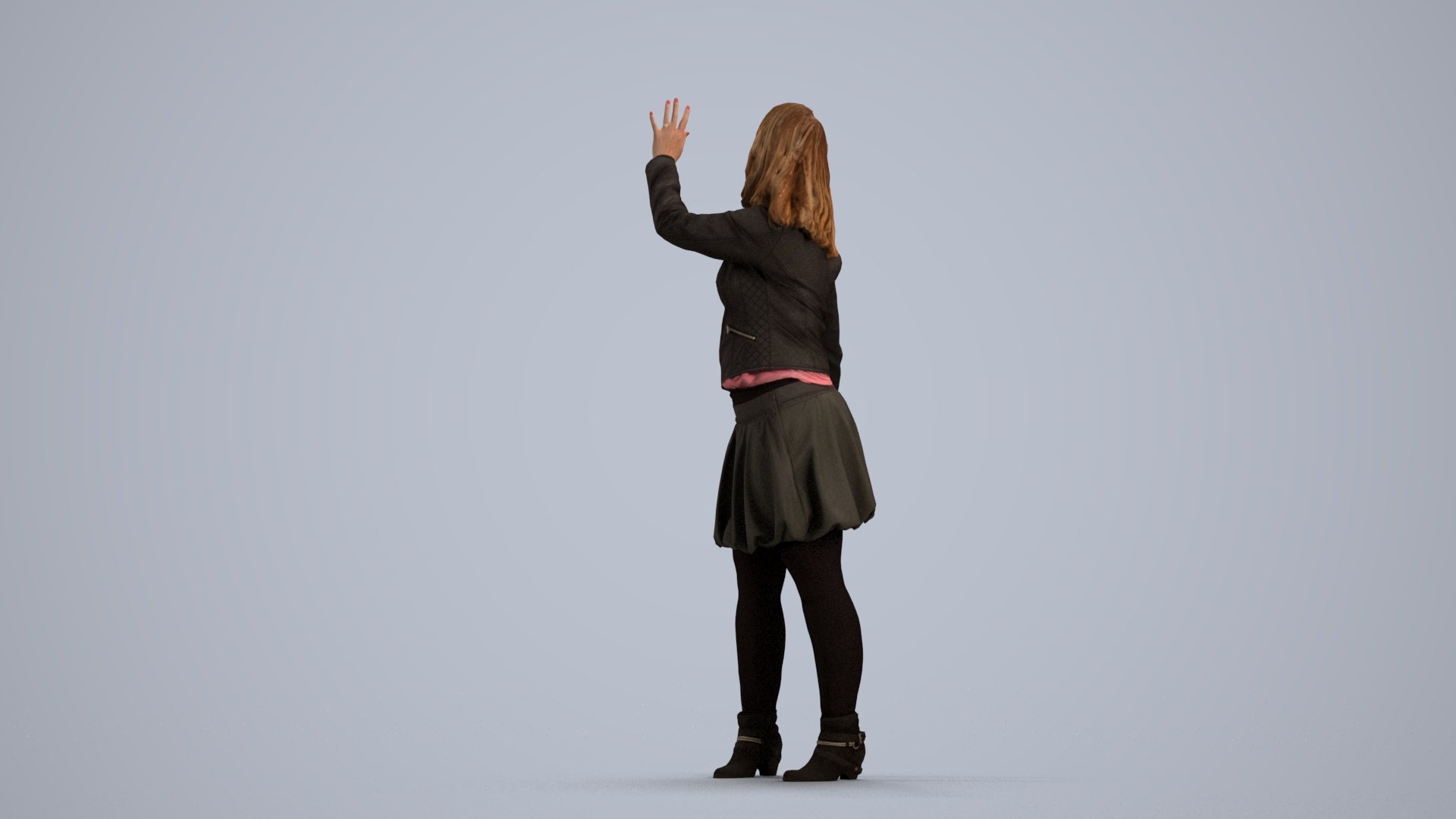 3D human model woman casual standing, photogrammetry scanned person for archviz, front view render