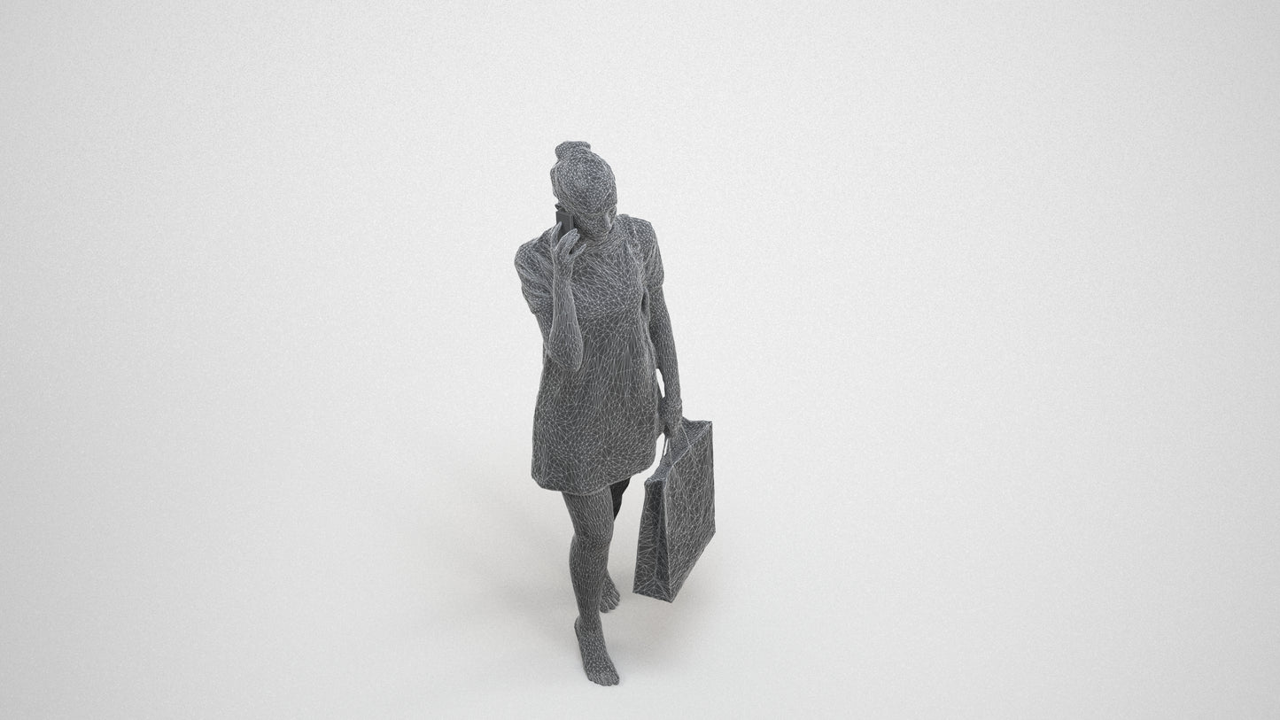 3D people model woman casual mix, scanned human for 3ds Max rendering, wireframe three-quarter view