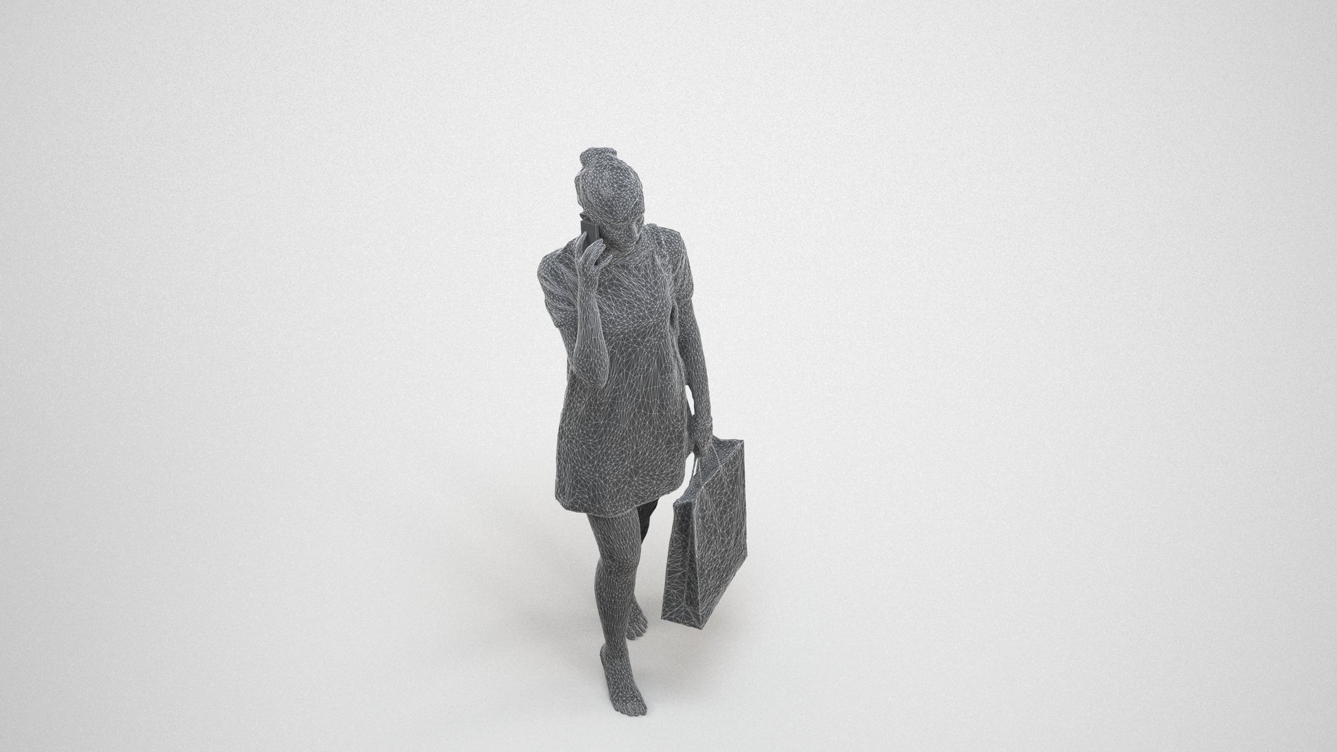 3D people model woman casual mix, scanned human for 3ds Max rendering, wireframe three-quarter view