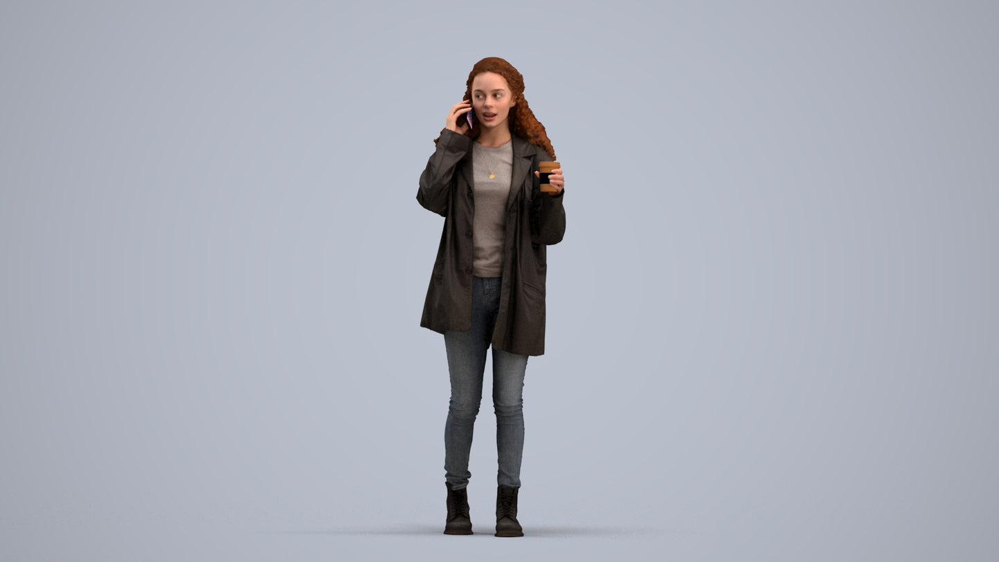 realistic 3D human woman casual walking, archviz people FBX OBJ for Blender, standing pose render
