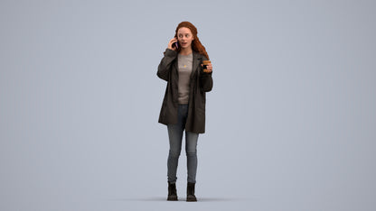 realistic 3D human woman casual walking, archviz people FBX OBJ for Blender, standing pose render
