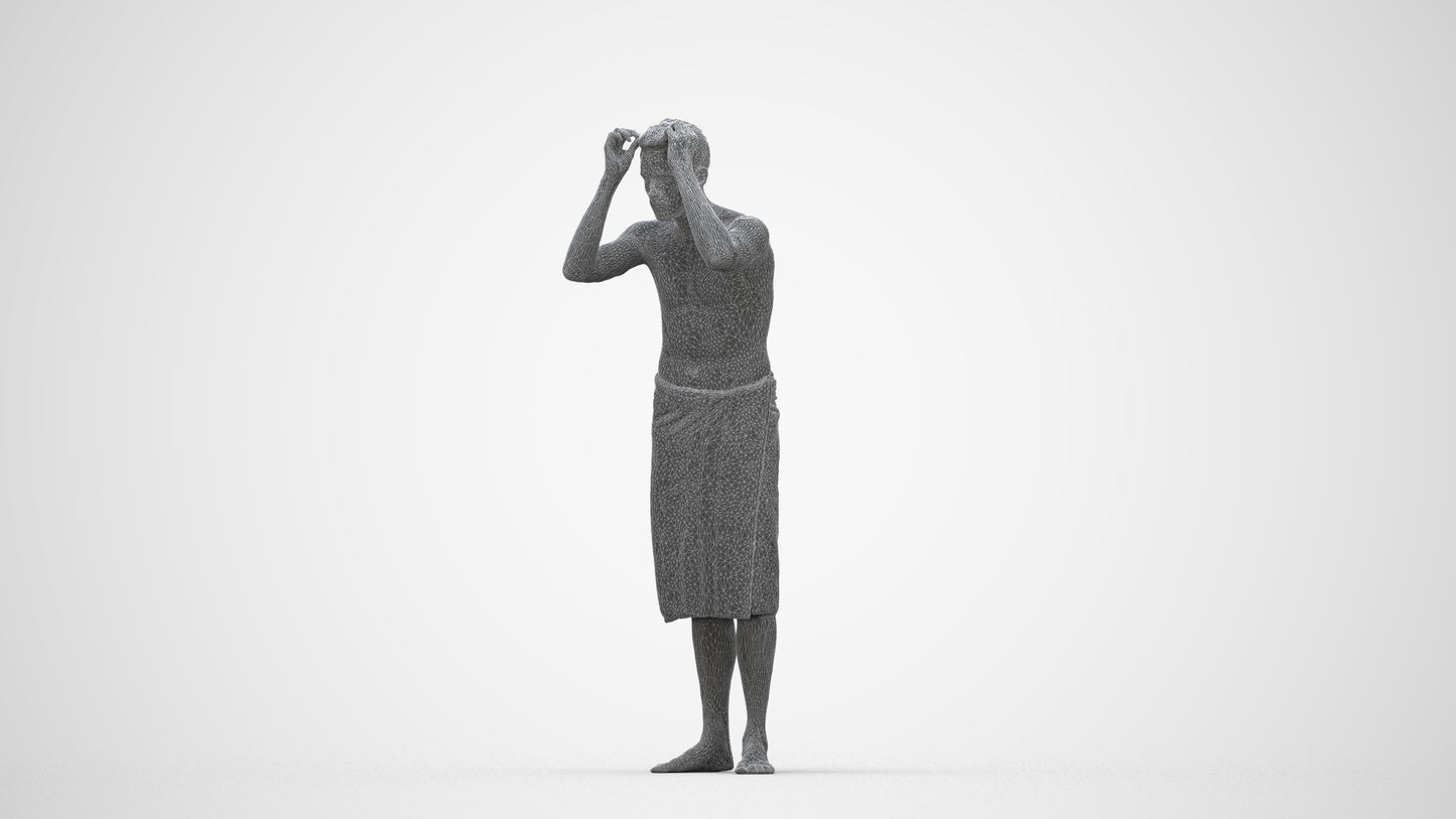 realistic 3D people man bathroom, render-ready for V-Ray and Corona, FBX OBJ, wireframe back view