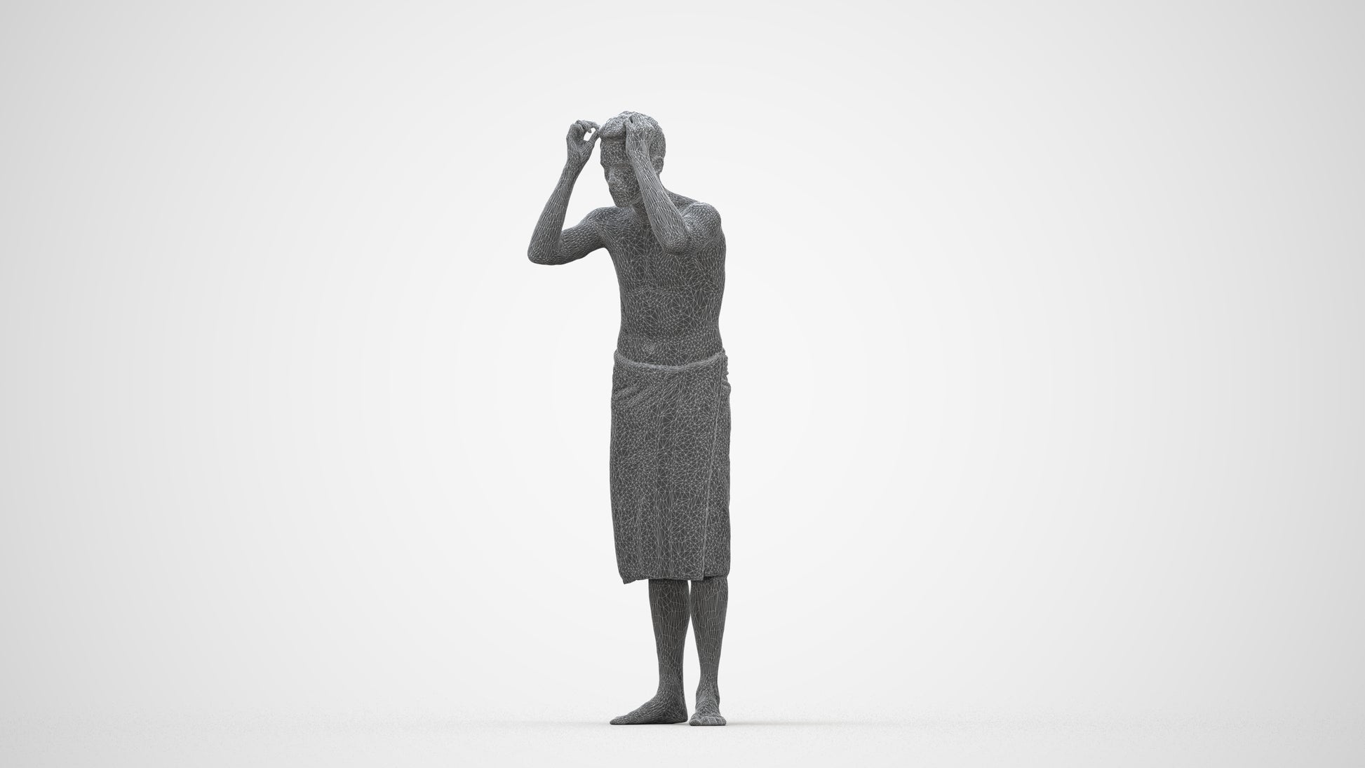 realistic 3D people man bathroom, render-ready for V-Ray and Corona, FBX OBJ, wireframe back view