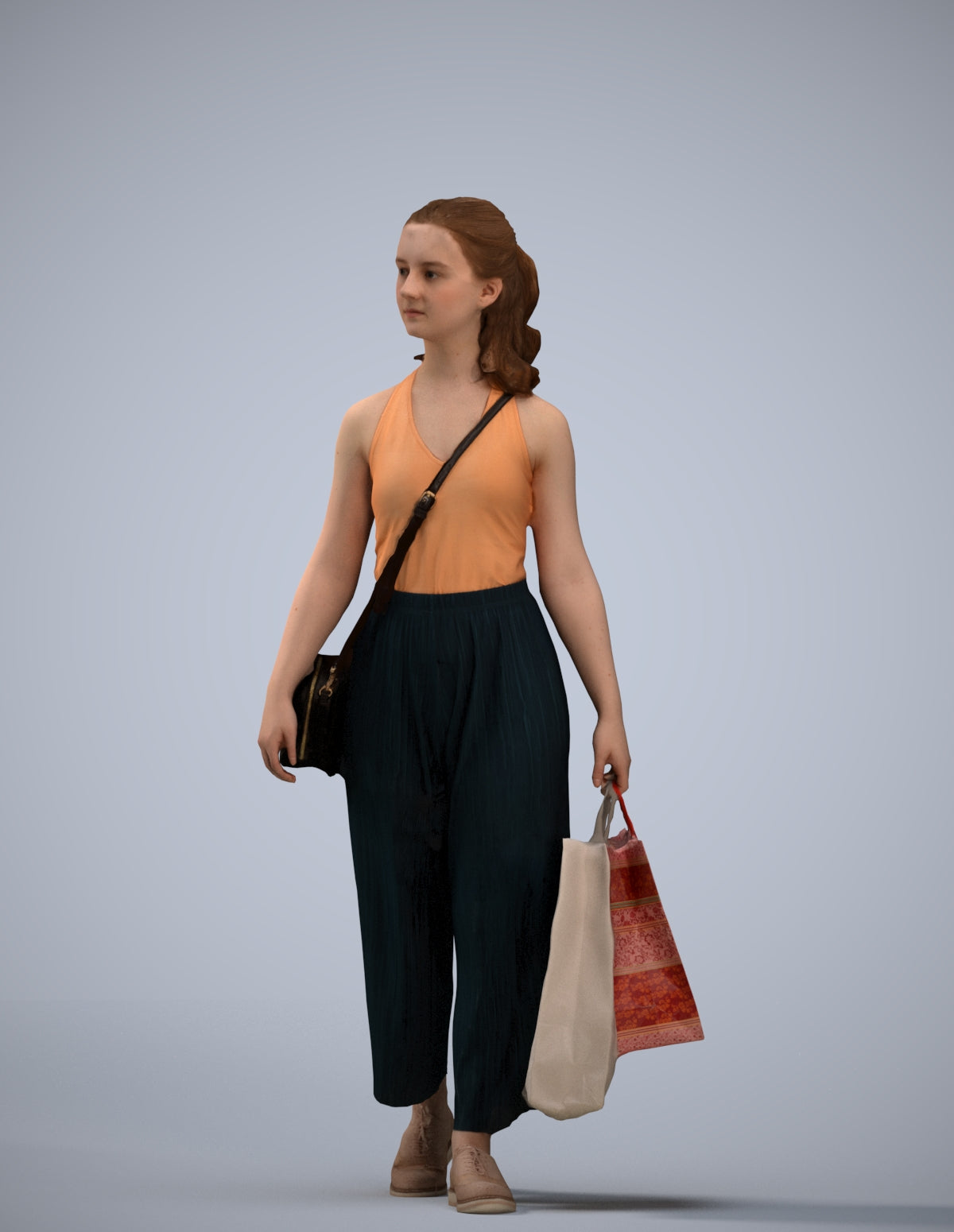 3D people model girl casual shopping, scanned human for 3ds Max rendering