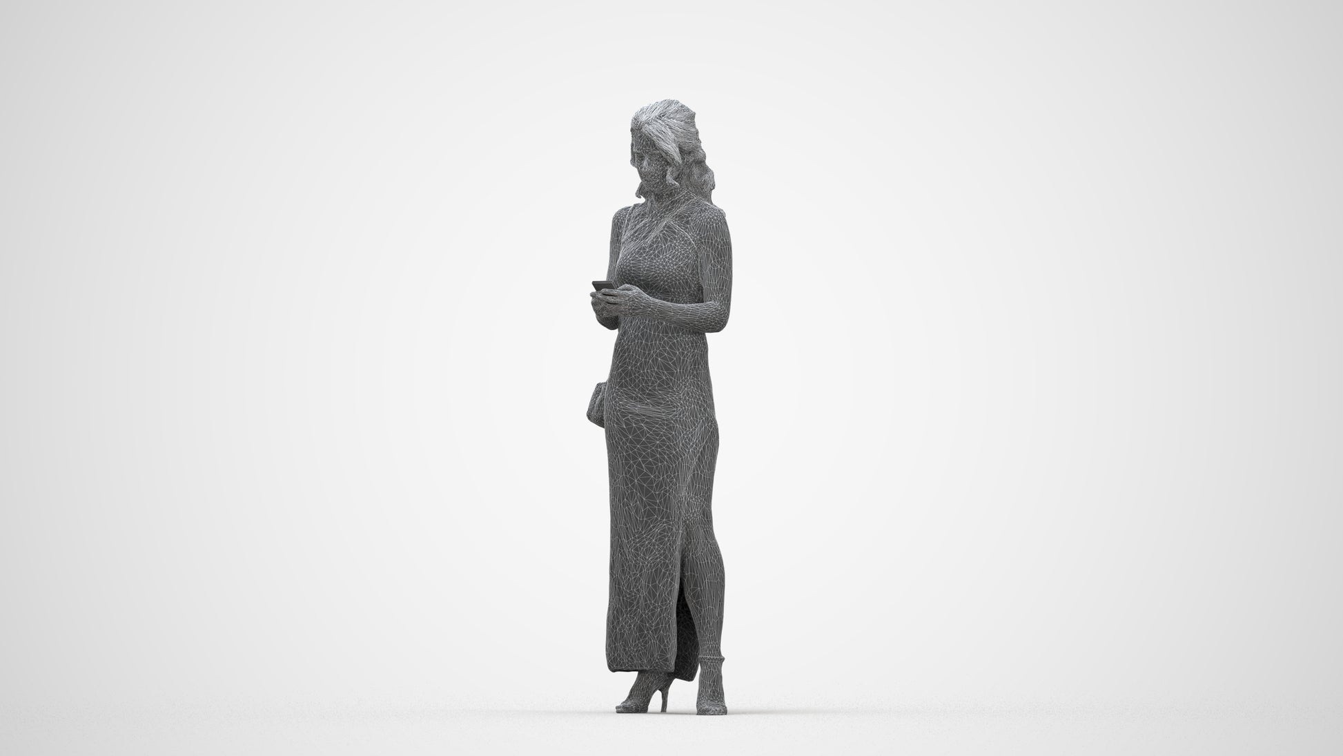 photogrammetry 3D woman formal standing, realistic human model archviz FBX, wireframe back view