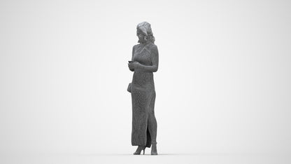 photogrammetry 3D woman formal standing, realistic human model archviz FBX, wireframe back view