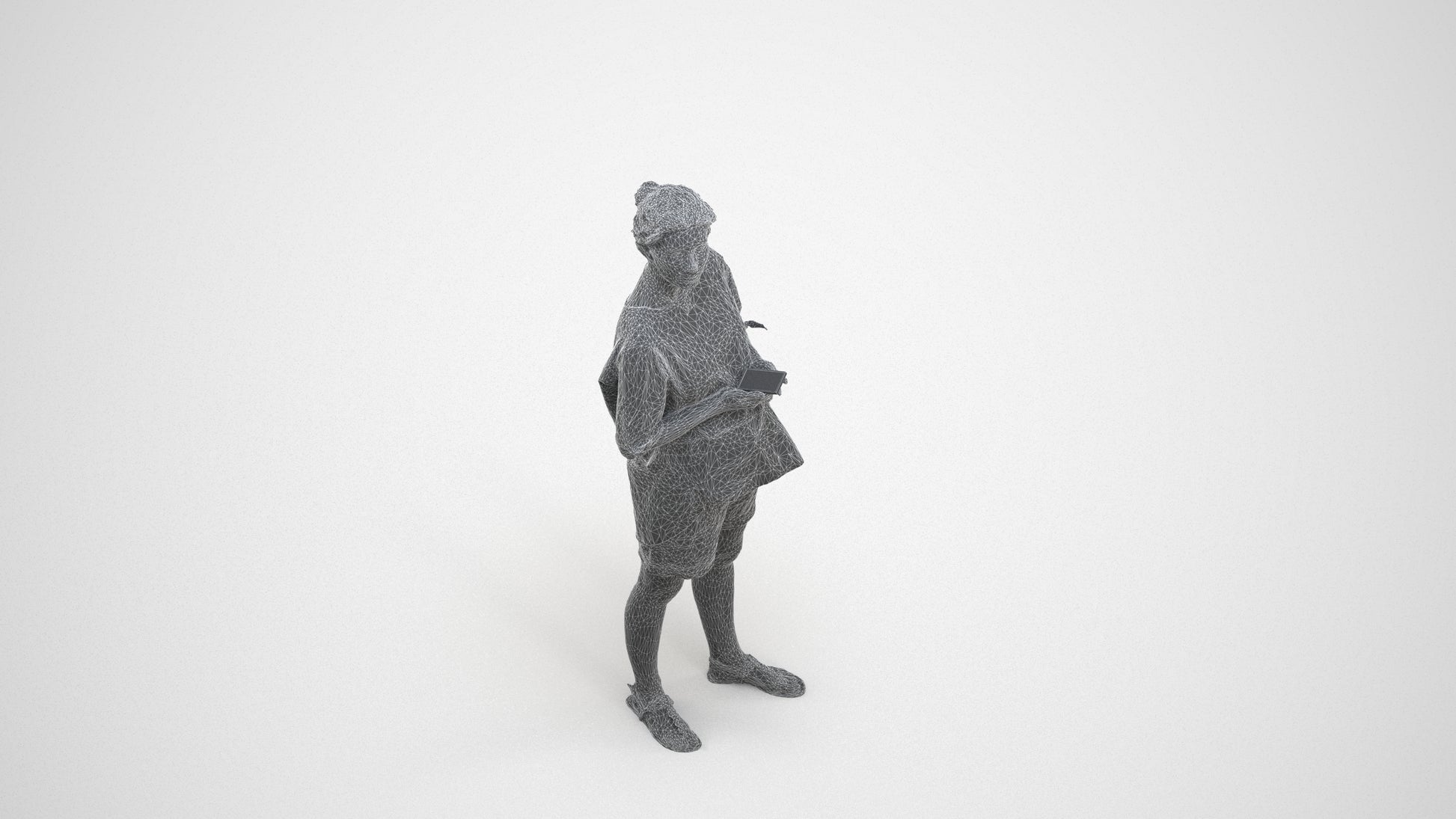 scanned 3D woman casual standing, photogrammetry people for Enscape and V-Ray, wireframe three-quarter view