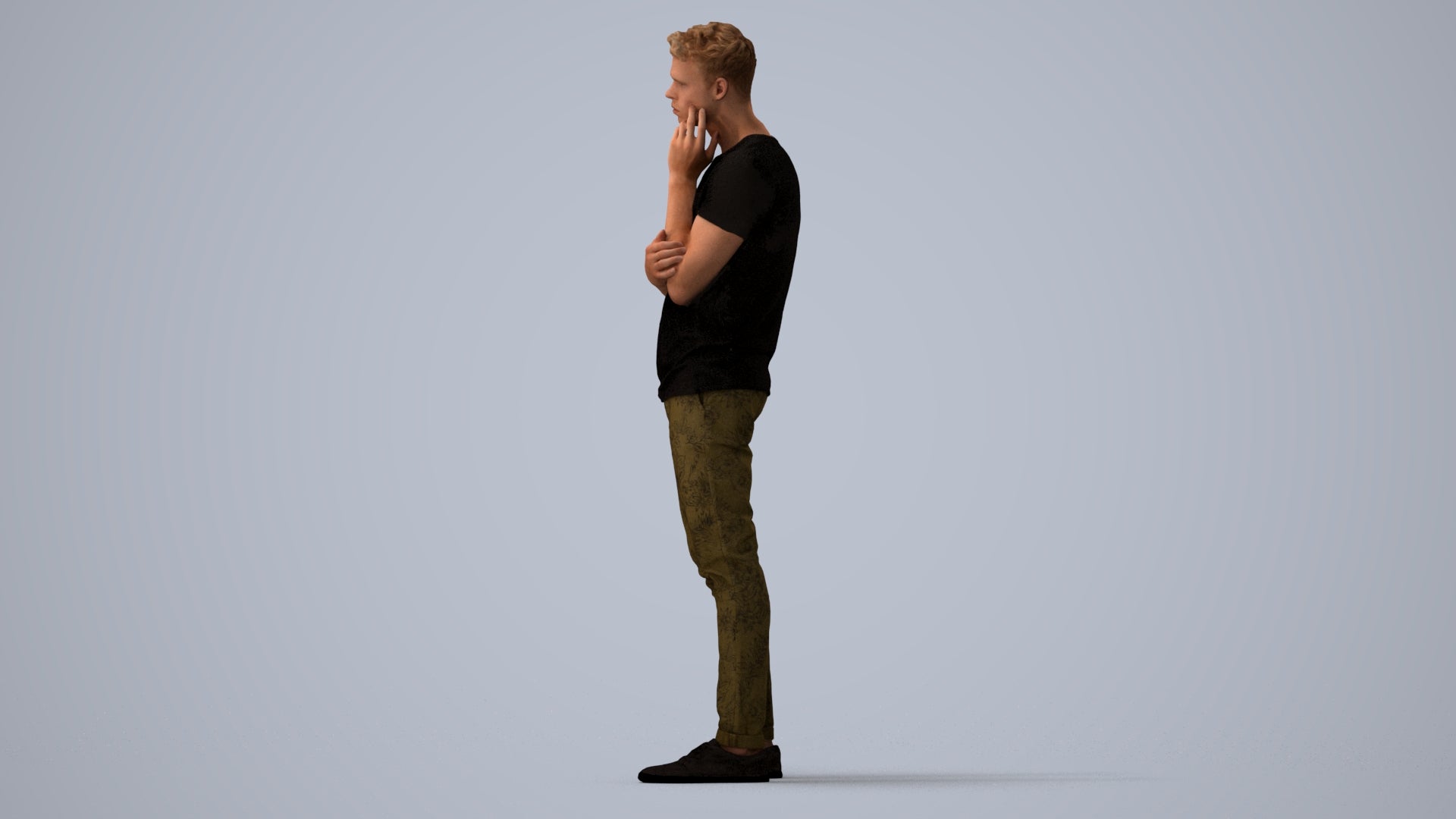 photogrammetry 3D man casual standing, realistic human model archviz FBX, three-quarter view render