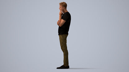 photogrammetry 3D man casual standing, realistic human model archviz FBX, three-quarter view render
