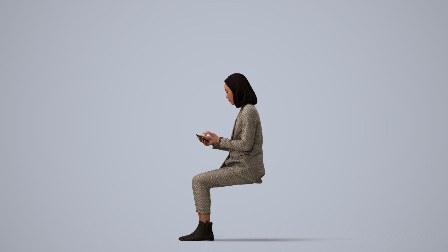 realistic 3D human woman business, archviz people FBX OBJ for Blender, three-quarter view render