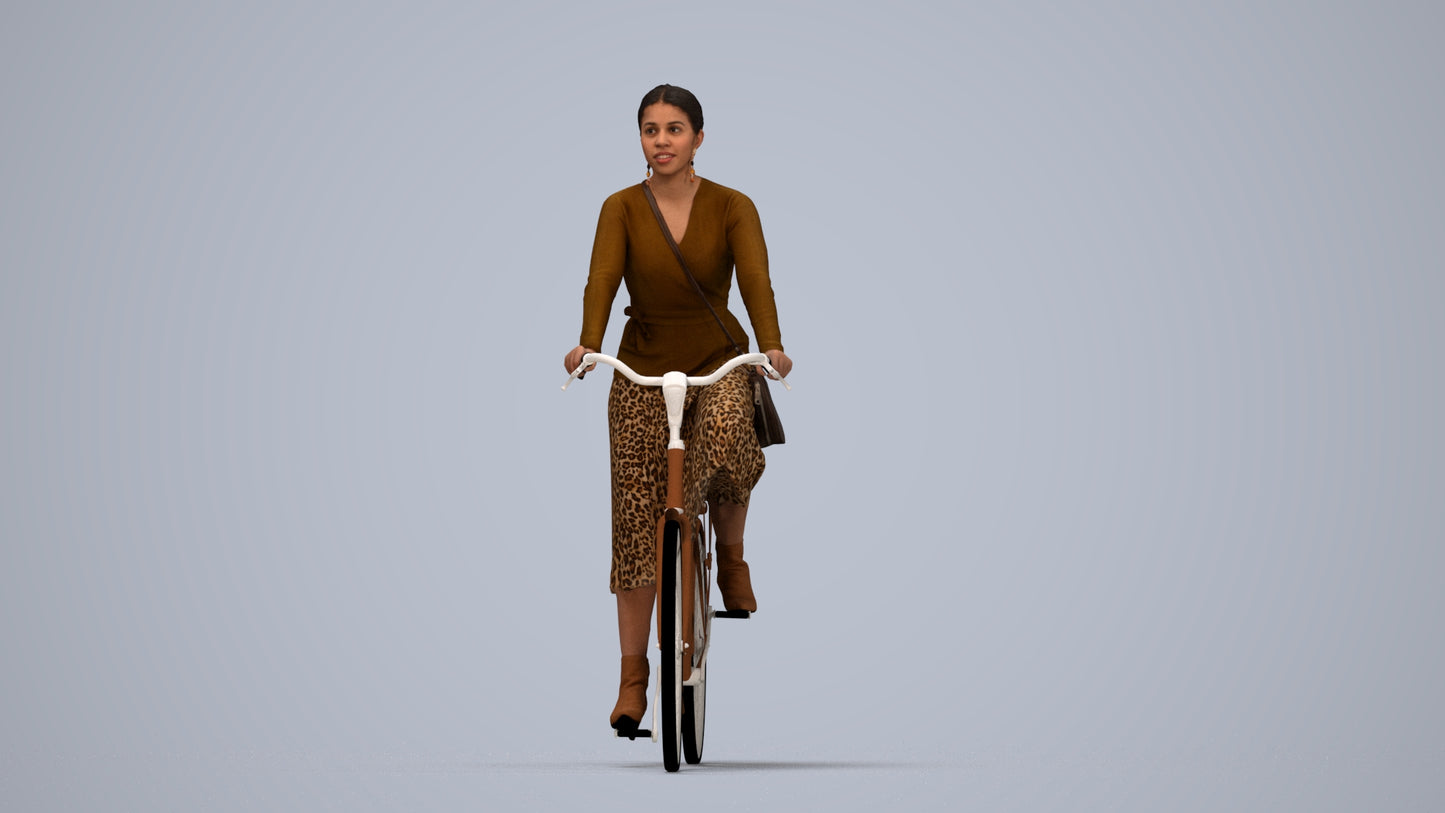 photogrammetry 3D woman casual cycling, realistic human model archviz FBX, top-down view render