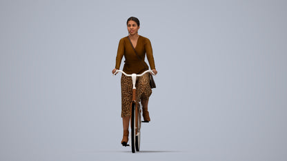 photogrammetry 3D woman casual cycling, realistic human model archviz FBX, top-down view render