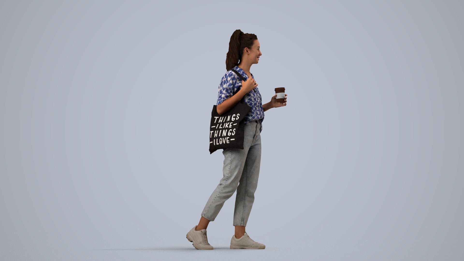 scanned 3D woman casual walking, photogrammetry people for Enscape and V-Ray, side view render