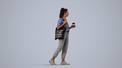 scanned 3D woman casual walking, photogrammetry people for Enscape and V-Ray, side view render