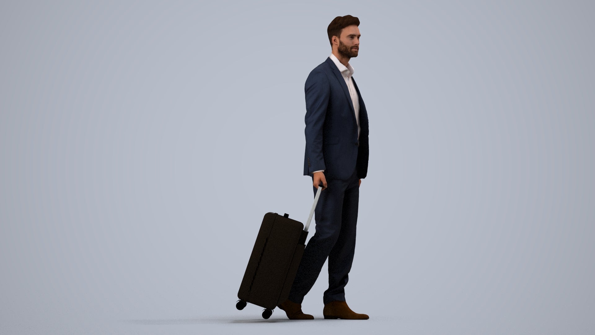 realistic 3D human man business, archviz people FBX OBJ for Blender, side view render