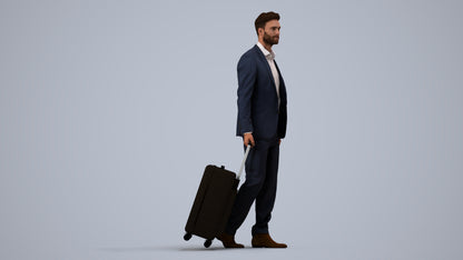 realistic 3D human man business, archviz people FBX OBJ for Blender, side view render