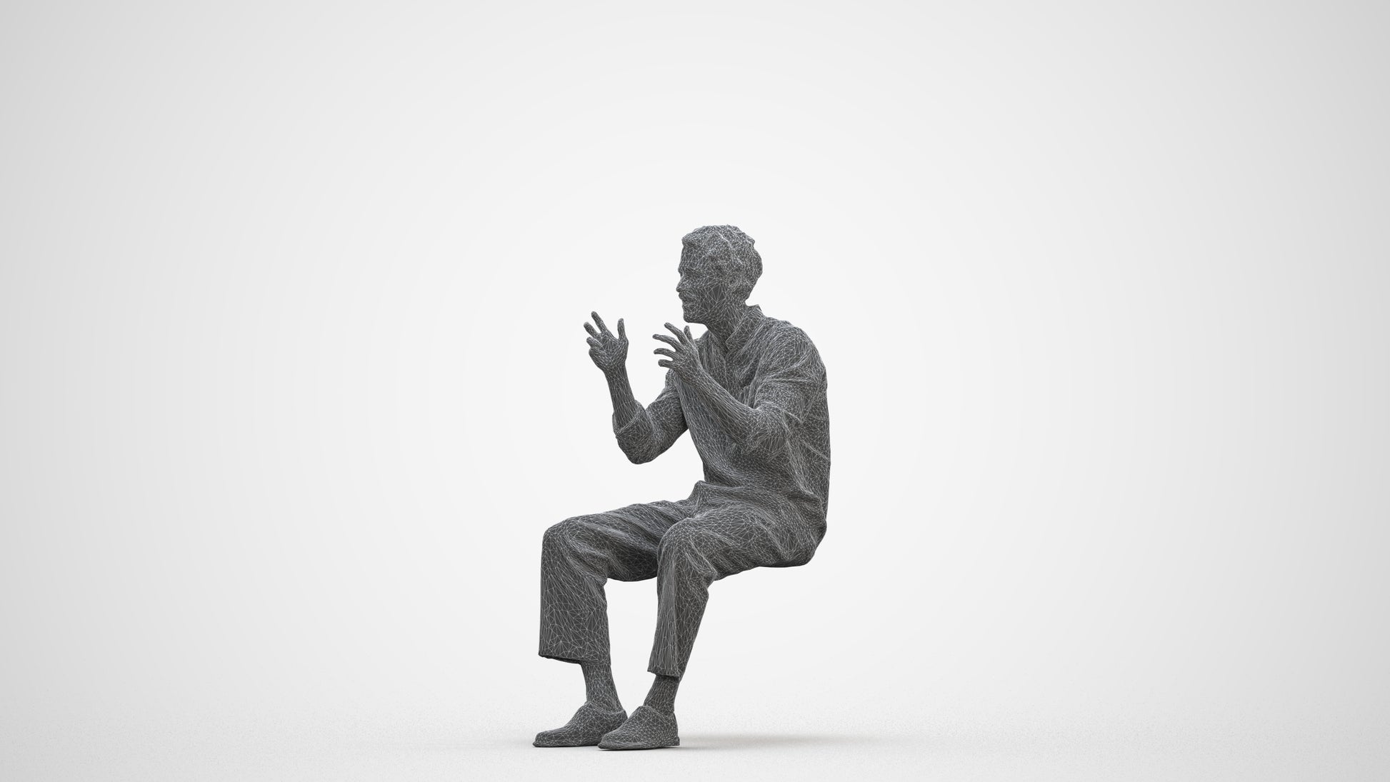 3D scanned man sitting casual, photorealistic archviz people for Enscape and SketchUp, three-quarter front view render