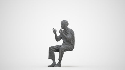 3D scanned man sitting casual, photorealistic archviz people for Enscape and SketchUp, three-quarter front view render