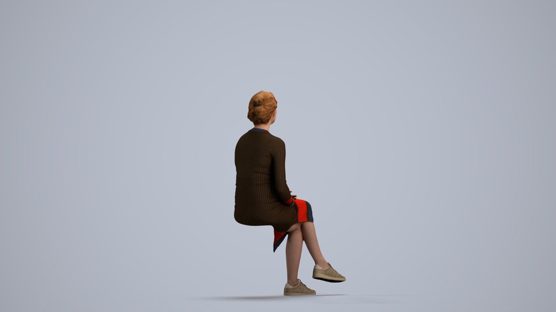 scanned 3D woman casual sitting, photogrammetry people for Enscape and V-Ray, front view render