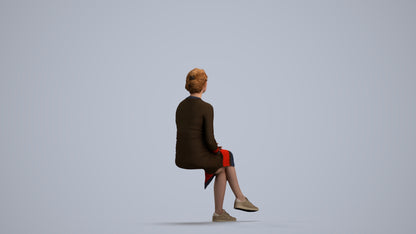 scanned 3D woman casual sitting, photogrammetry people for Enscape and V-Ray, front view render