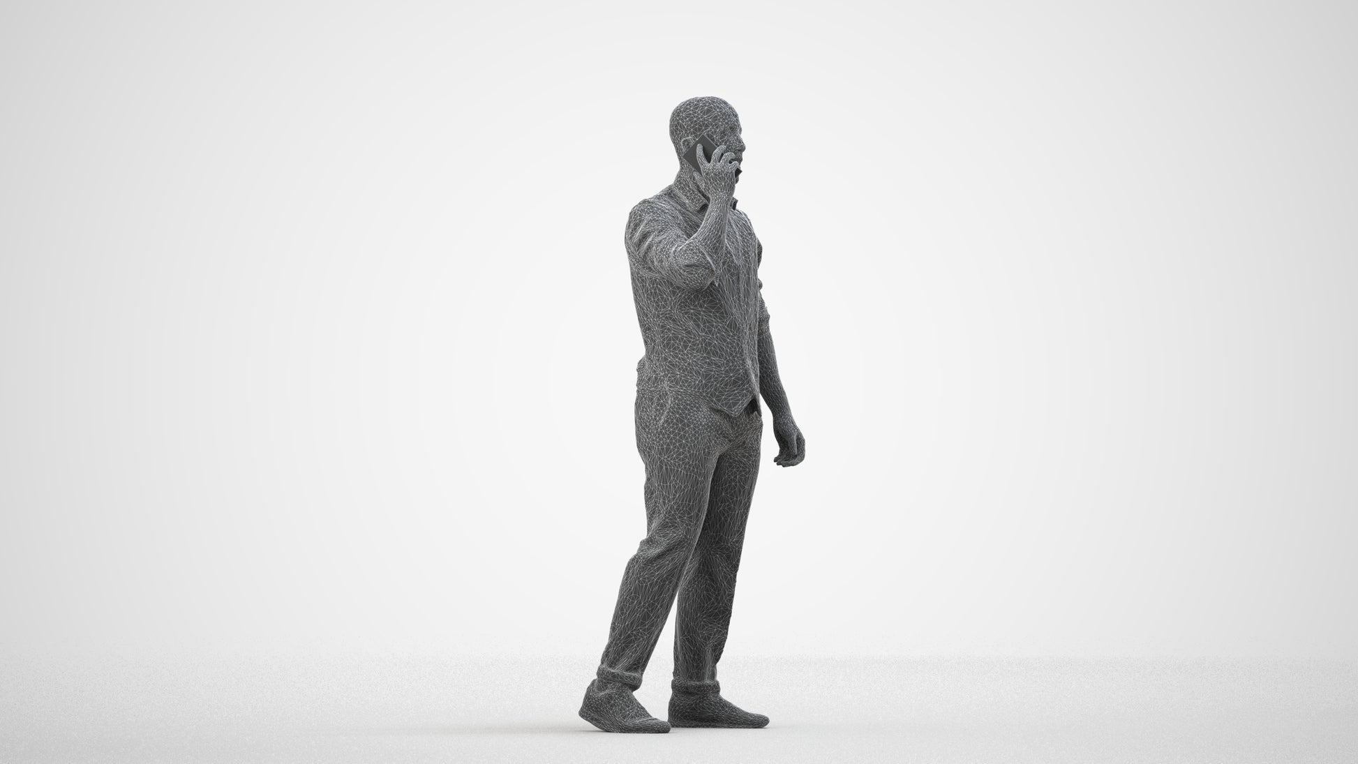 realistic 3D man business, scanned archviz people for Blender and 3ds Max, wireframe side view
