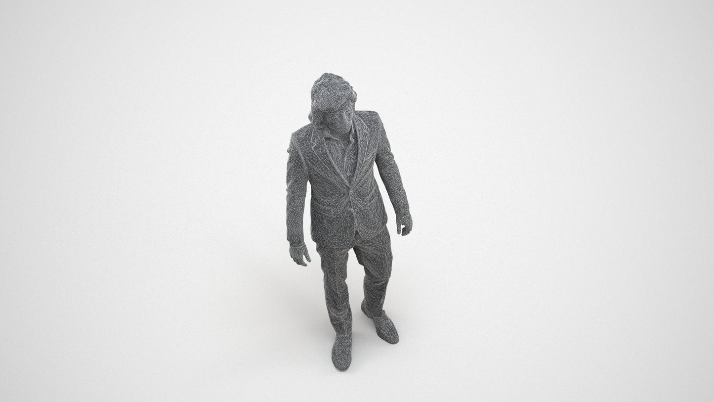scanned 3D man business, photogrammetry people for Enscape and V-Ray, wireframe three-quarter view