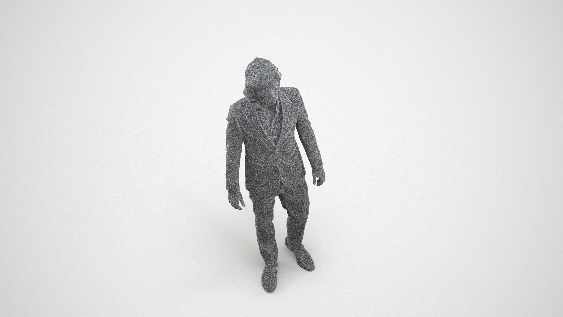 scanned 3D man business, photogrammetry people for Enscape and V-Ray, wireframe three-quarter view