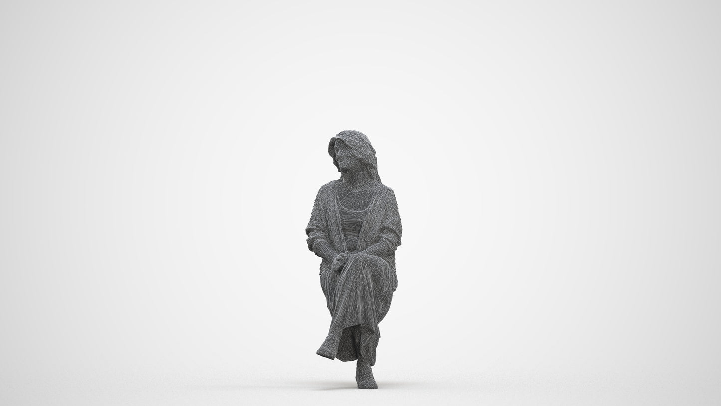 3D people model woman casual sitting, scanned human for 3ds Max rendering, three-quarter front view render