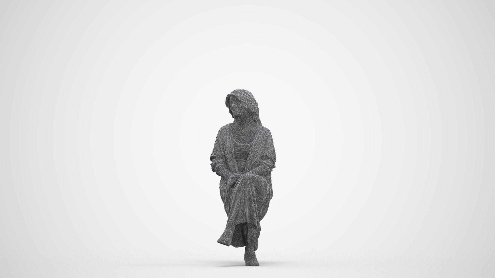 3D people model woman casual sitting, scanned human for 3ds Max rendering, three-quarter front view render