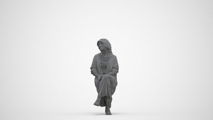 3D people model woman casual sitting, scanned human for 3ds Max rendering, three-quarter front view render