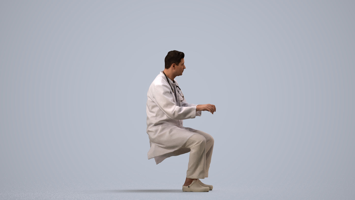 photogrammetry 3D man medical, realistic human model archviz FBX, side view render