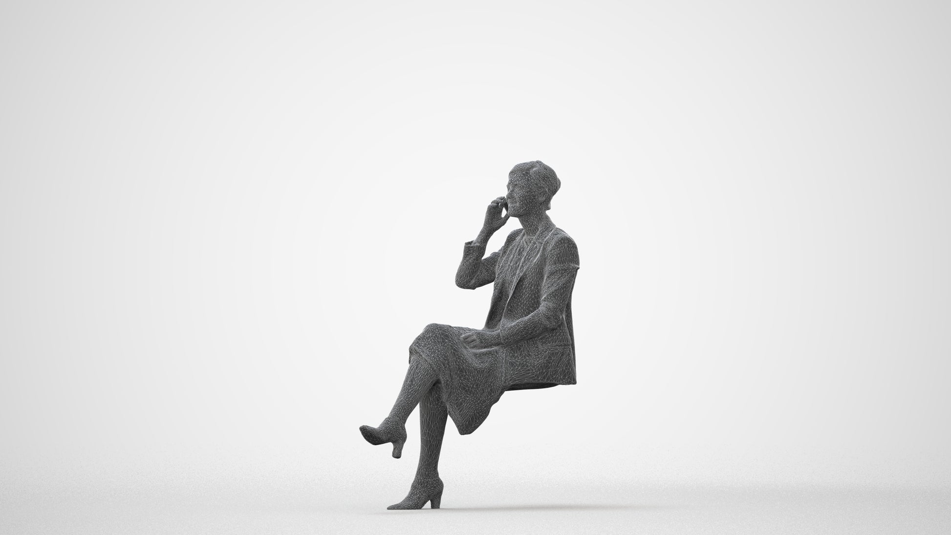 3D human model woman business sitting, photogrammetry scanned person for archviz, square thumbnail