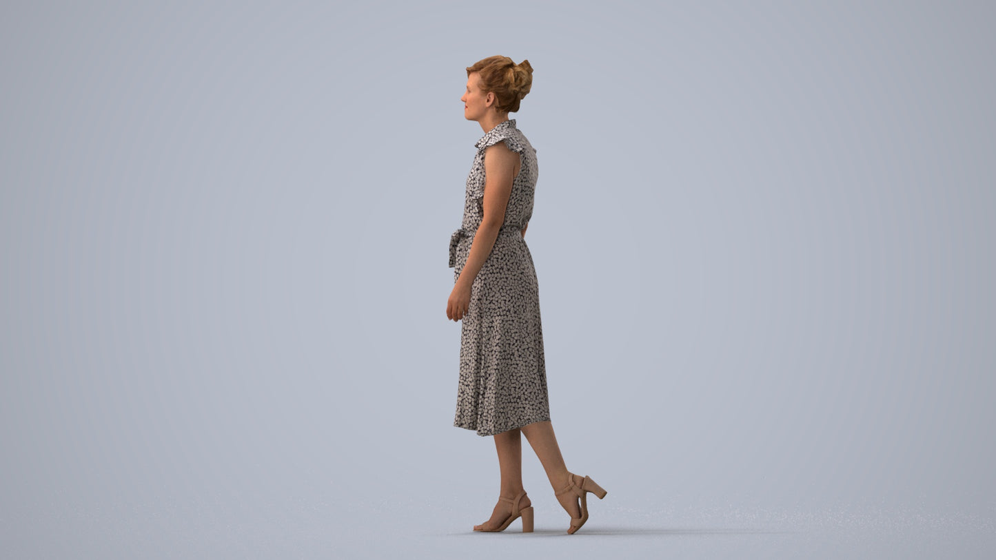 scanned 3D woman business walking, photogrammetry people for Enscape and V-Ray, three-quarter view render